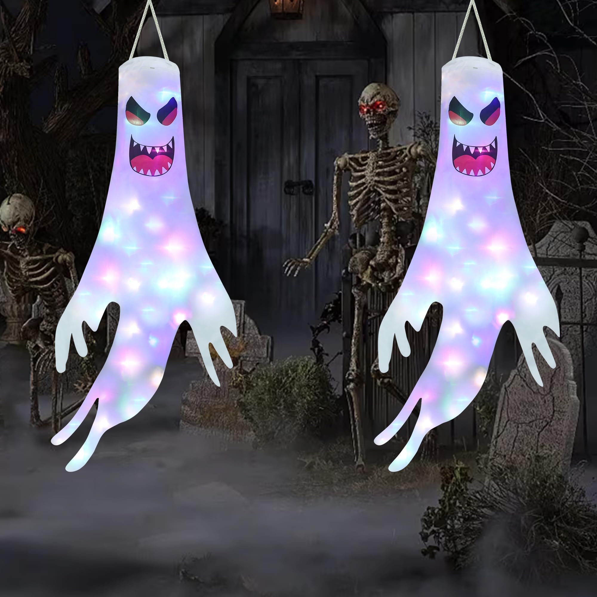 Qedertek Lighting Halloween-Geister Windsack 120cm 2er-Set LED