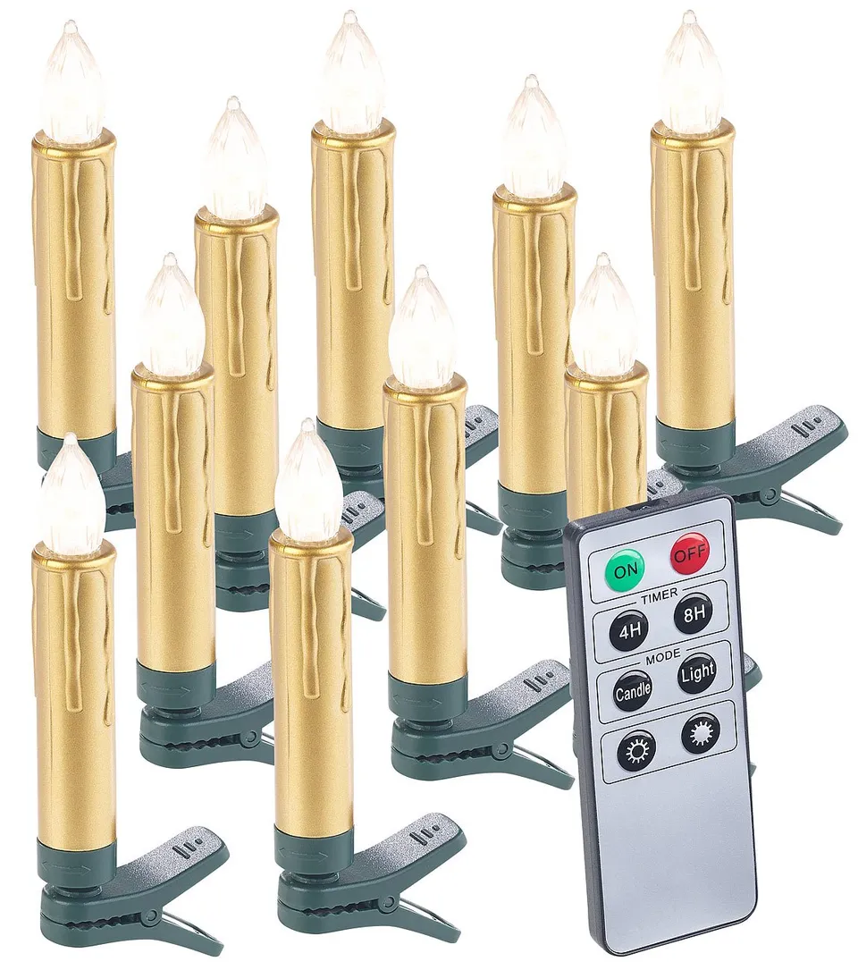 Lunartec LED-Weihnachtskerzen 10er gold Fernbedienung