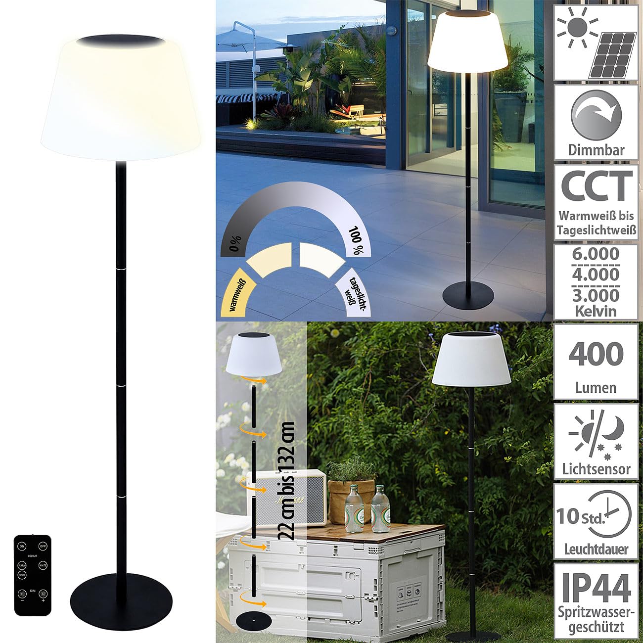 Lunartec Außenbeleuchtung Akku-Tischleuchte CCT 400 lm einzeln