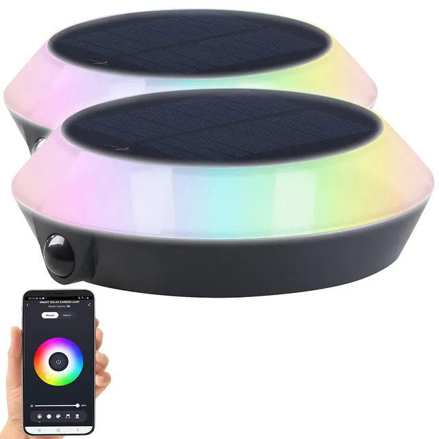 Lunartec Außenbeleuchtung Solarleuchte 2er-Set RGB-CCT mit App