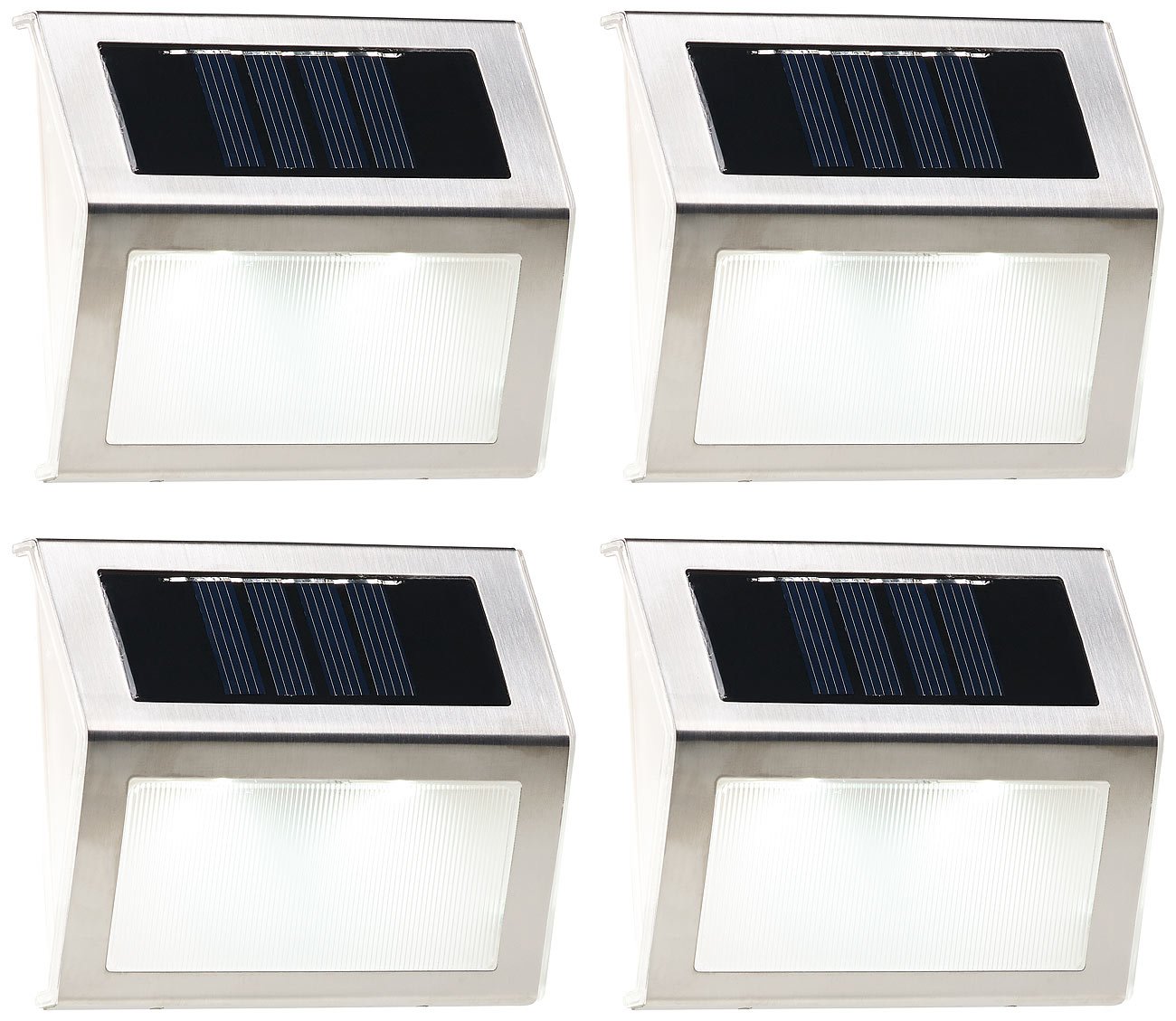 Lunartec Außenbeleuchtung Treppen-Solarleuchten 4er-Set Edelstahl