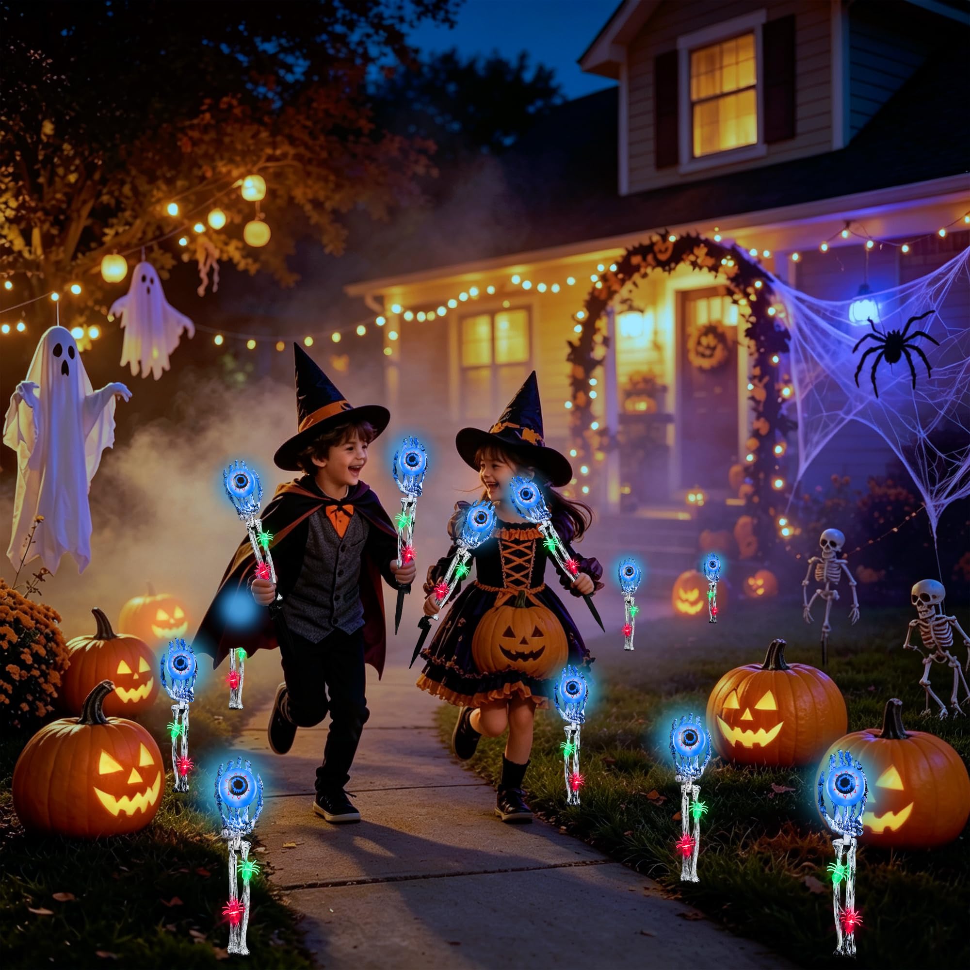 Qedertek Lighting Halloween Skelett-Hände Deko blau 2er-Set