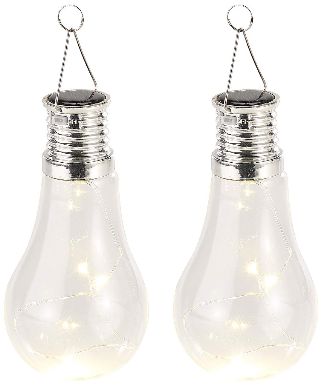 Lunartec Leuchtmittel Solar-Glühbirne warmweiß 2er-Set mit Haken