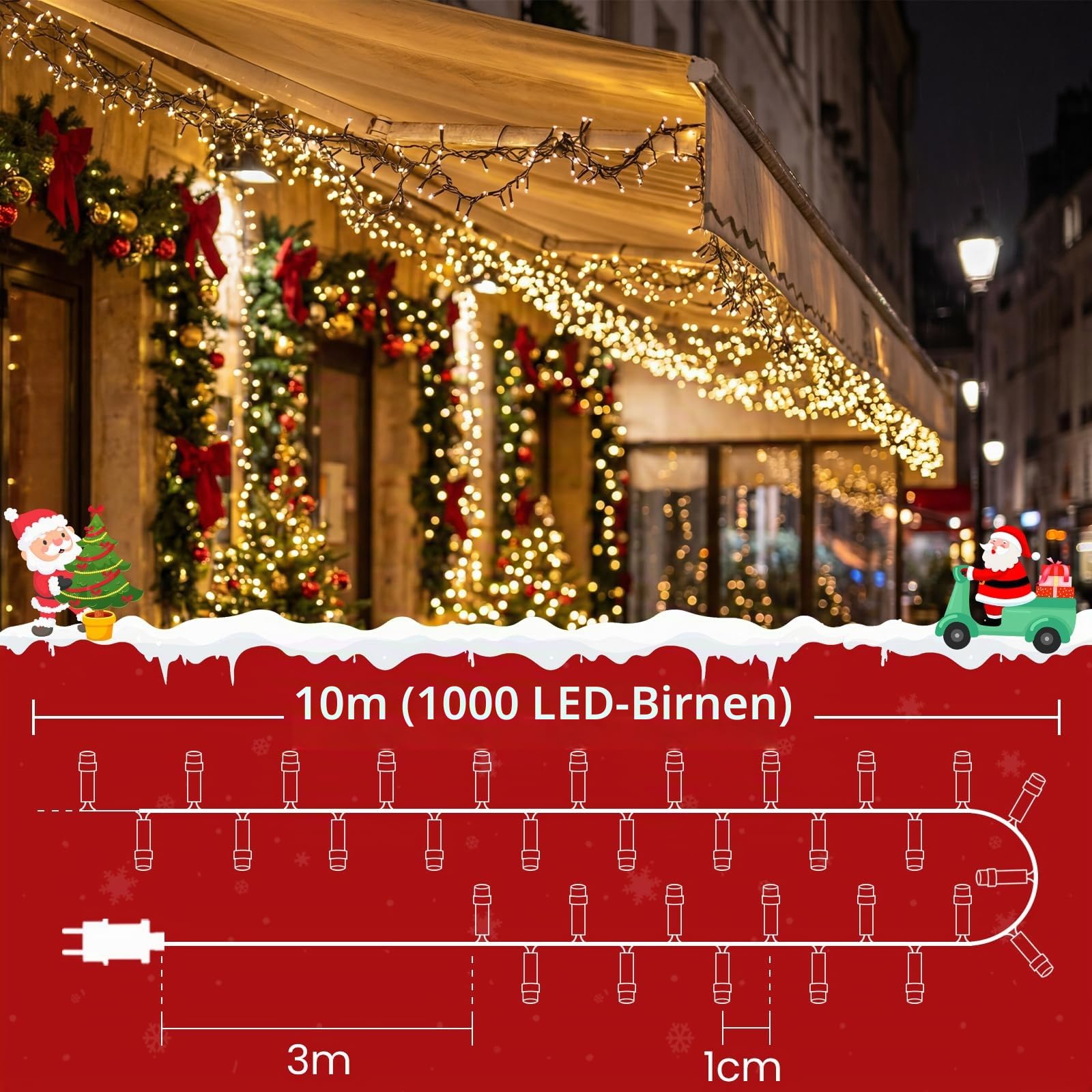 elktry Cluster Lichterkette 10 m 1000 LED warmweiß
