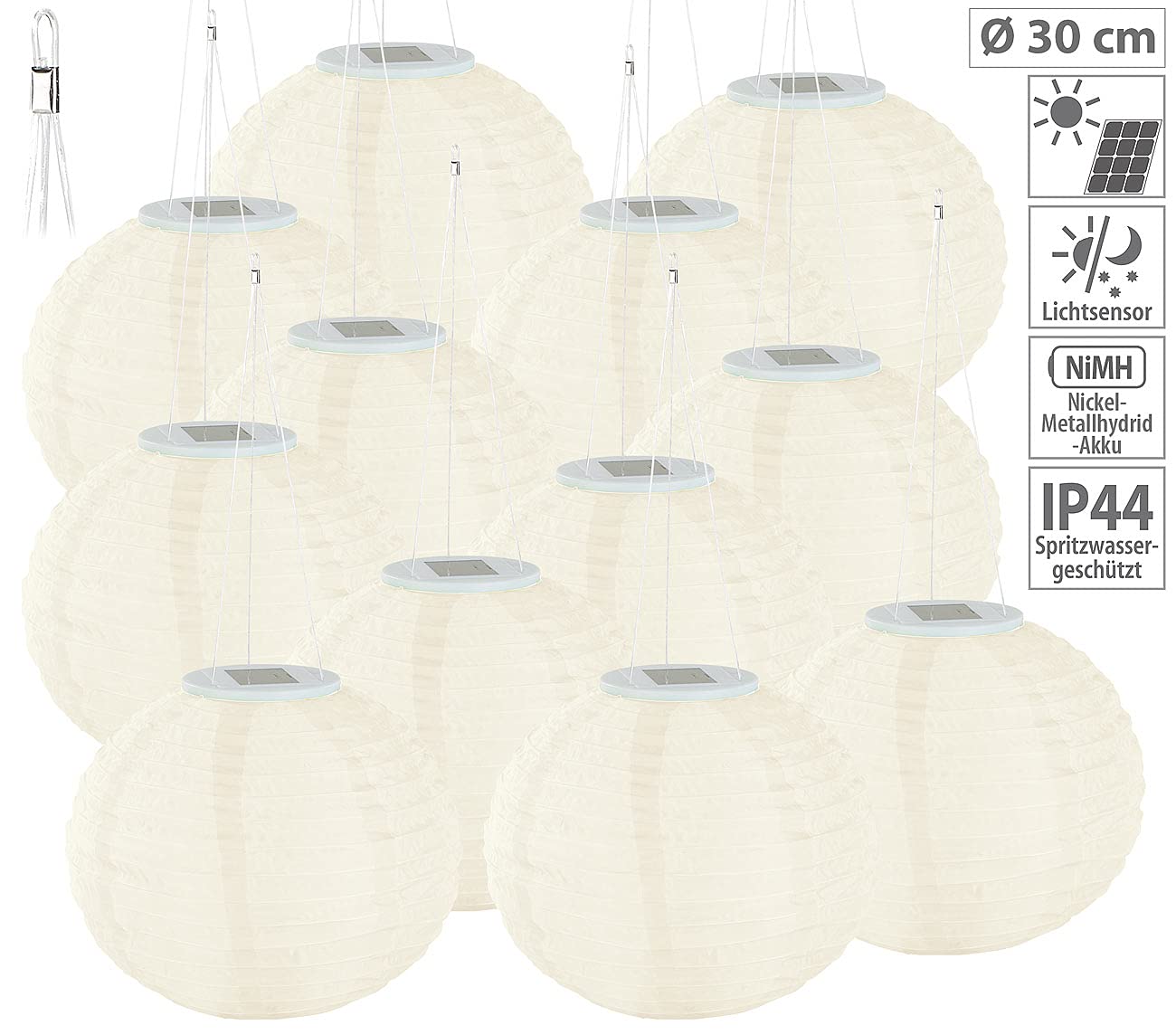 Lunartec Licht-Dekoration Solar-Lampions 12er warmweiß 30cm
