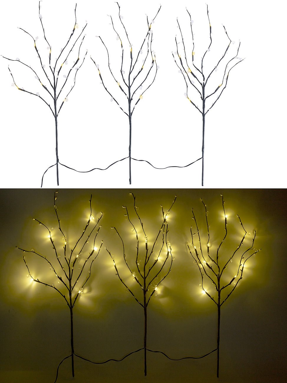 Lunartec Lichterzweig LED Deko-Zweige 3er warmweiß Timer
