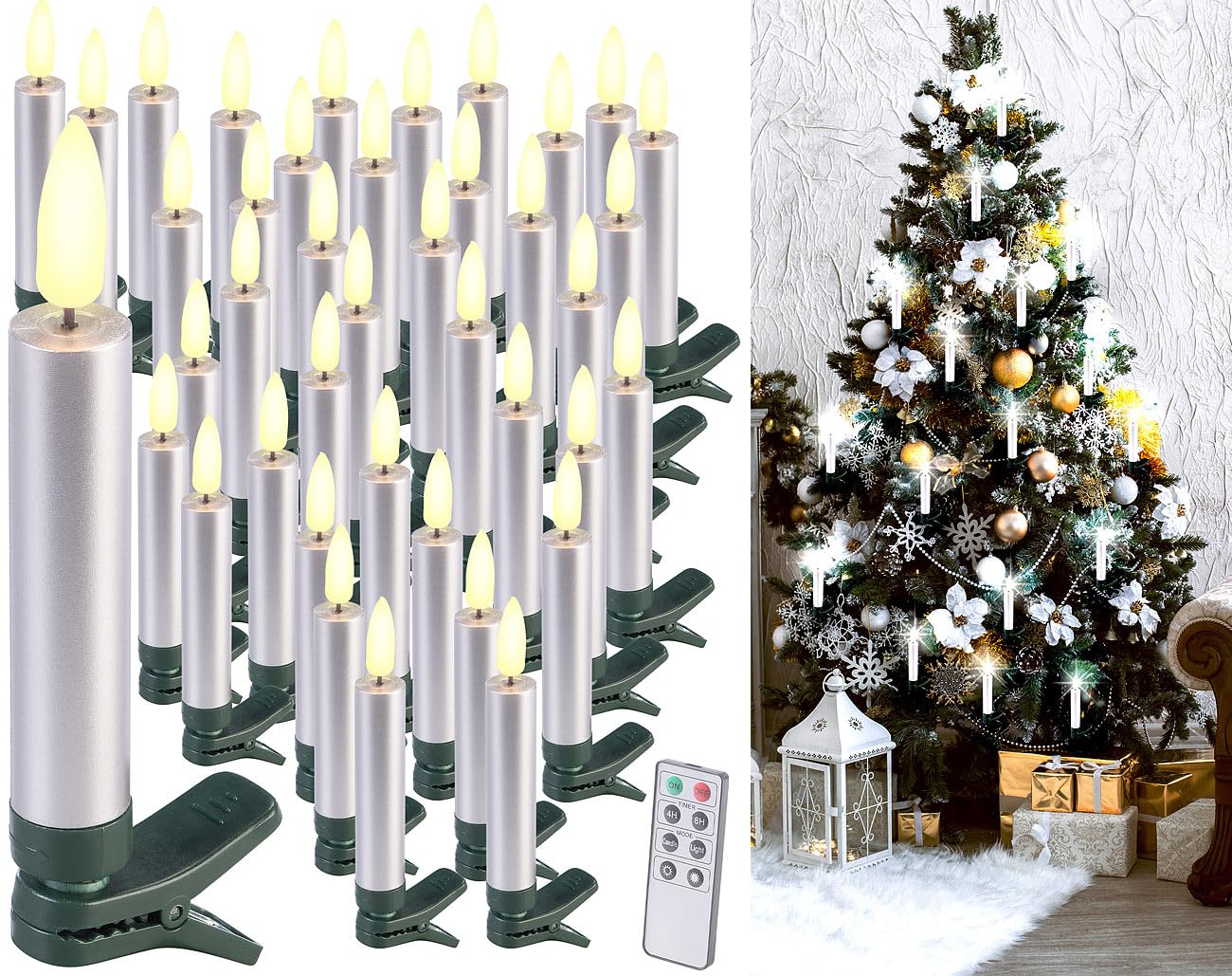 Lunartec Weihnachtsbaumbeleuchtung 40er-Set LED silber warmweiß