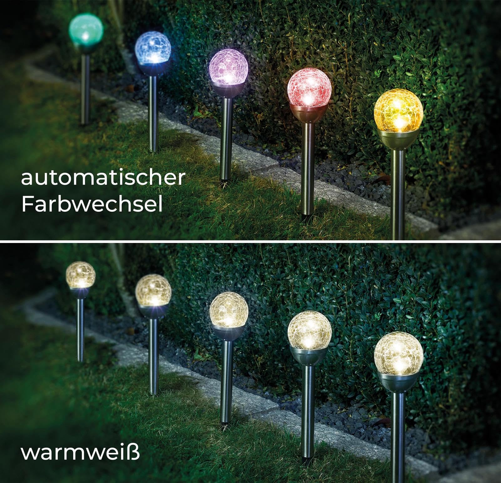 Bonetti Solar Lights Solarlampen 4er-Set RGBW Edelstahl
