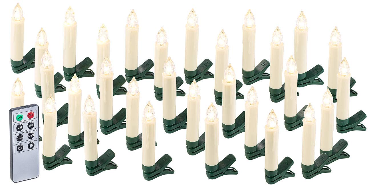 Lunartec LED Weihnachtsbaum-Kerzen 30er-Set weiß Timer
