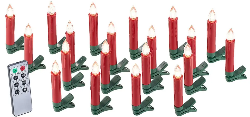 Lunartec Licht-Dekoration 20er LED-Weihnachtsbaumkerzen rot mit Fernbedienung