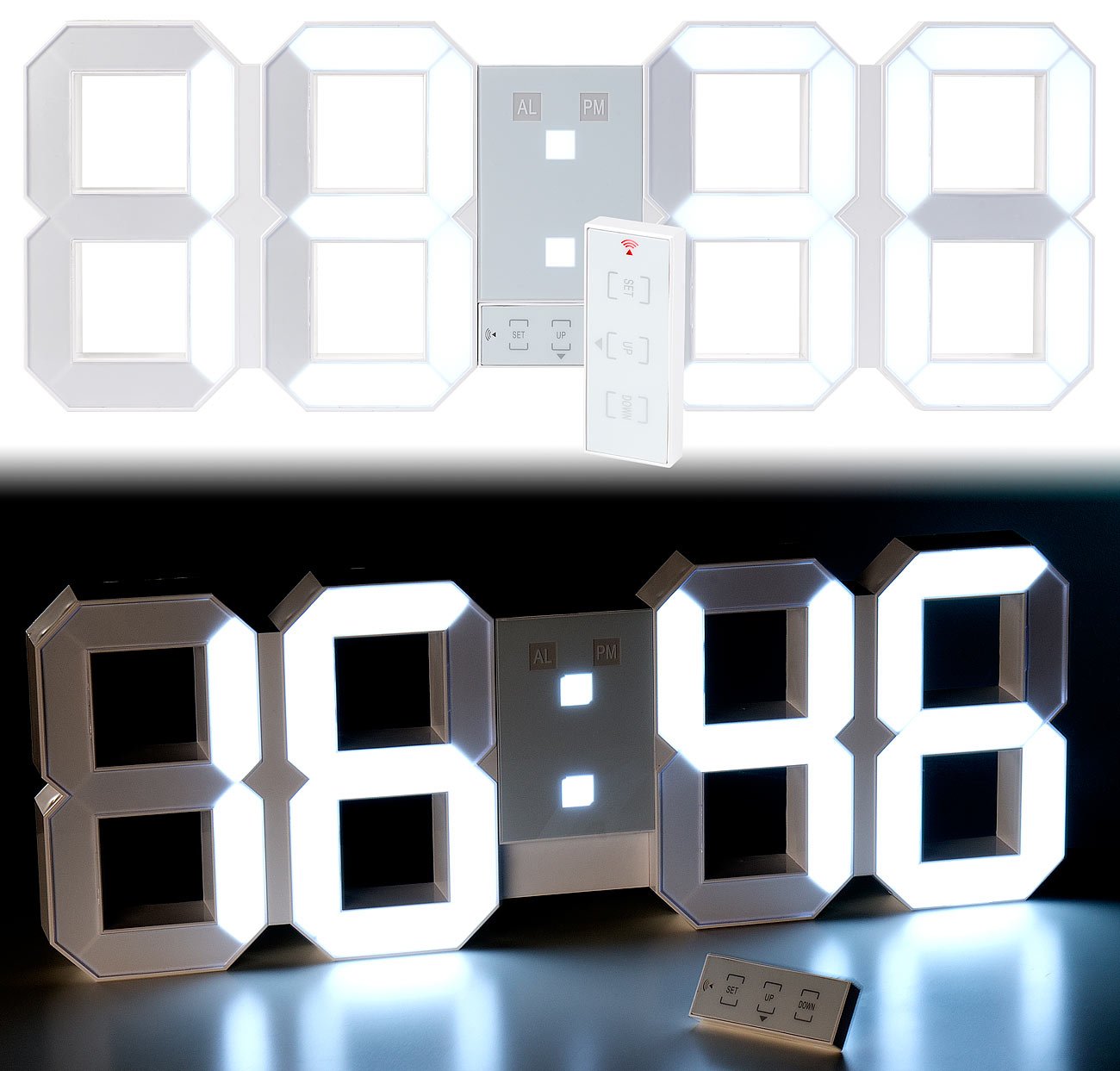 Lunartec XXL LED-Uhr Digital Wand-Tischuhr 45cm dimmbar
