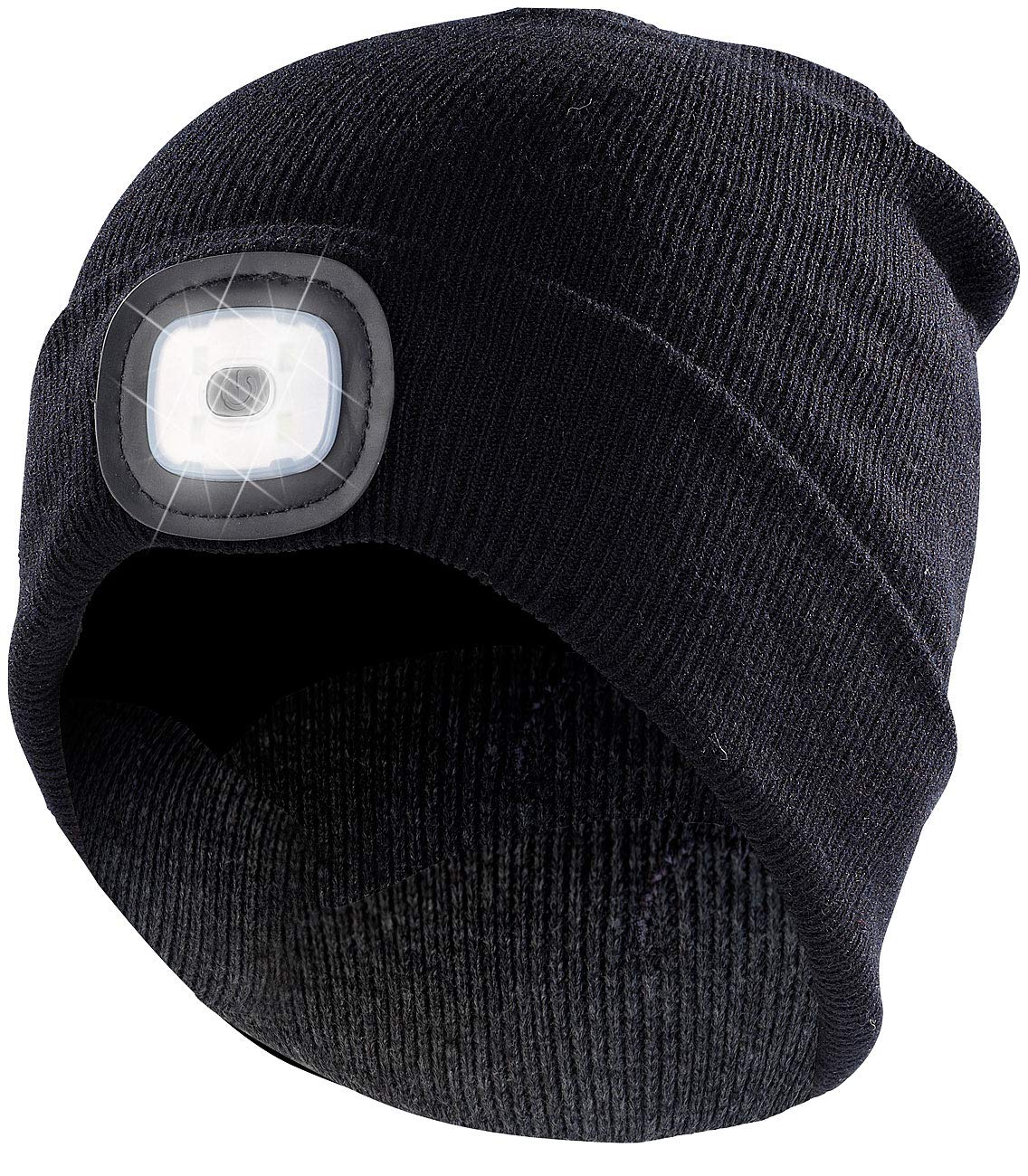 Lunartec LED-Mütze schwarz USB Strickmütze mit Licht