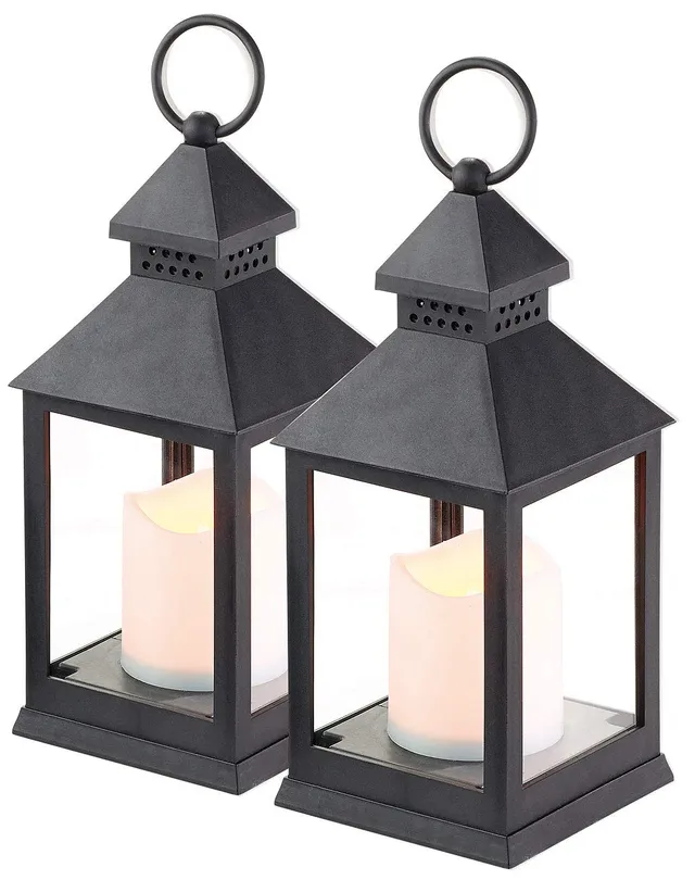 Lunartec Licht-Dekoration Sturmlaterne LED Timer 2er-Pack schwarz