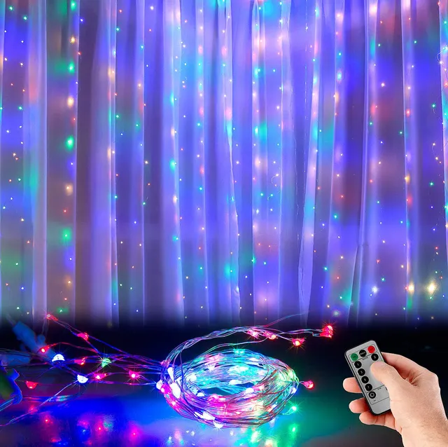 Lunartec Licht-Dekoration RGB-Lichtervorhang bunt 3x3m 2er-Set