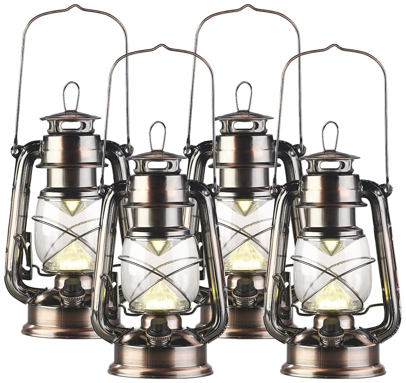 Lunartec Taschenlampen LED-Sturmlaterne Batterie 4er-Set bronze warmweiß