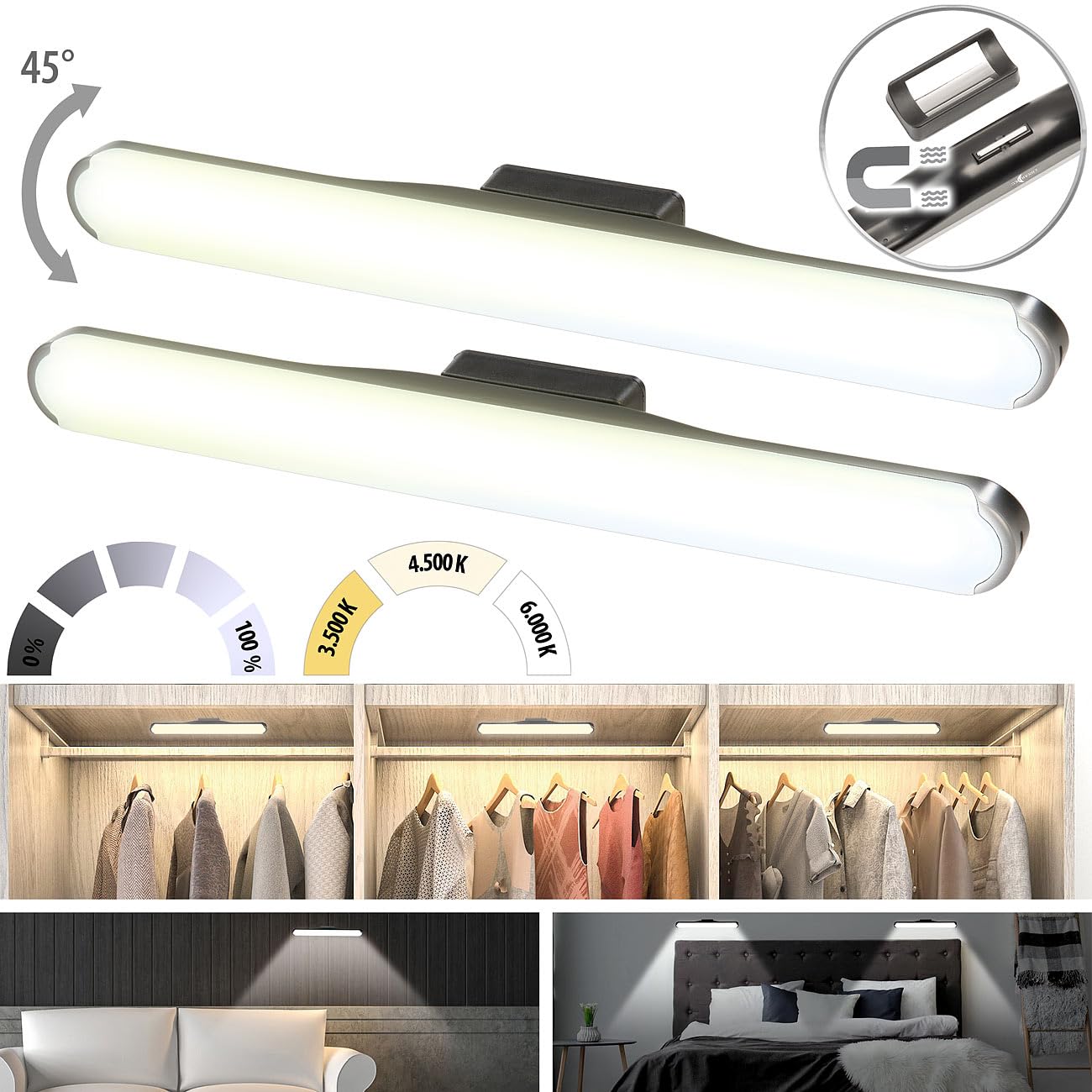 Lunartec Innenbeleuchtung LED-Leselicht 2er-Set 35cm dimmbar