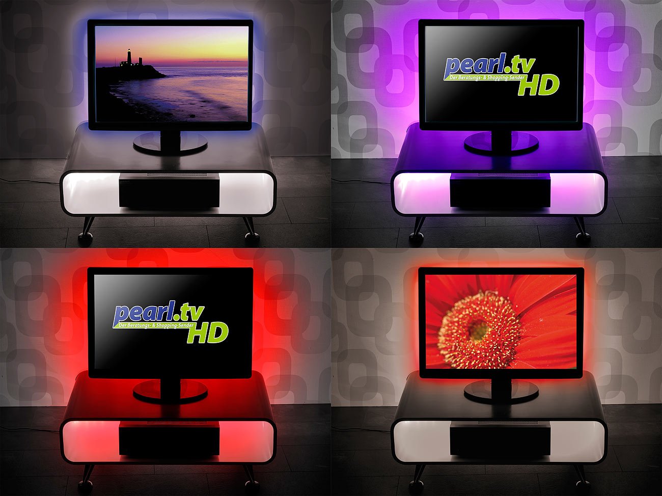 Lunartec Innenbeleuchtung TV-Hintergrundbeleuchtung RGB 4 Leisten USB