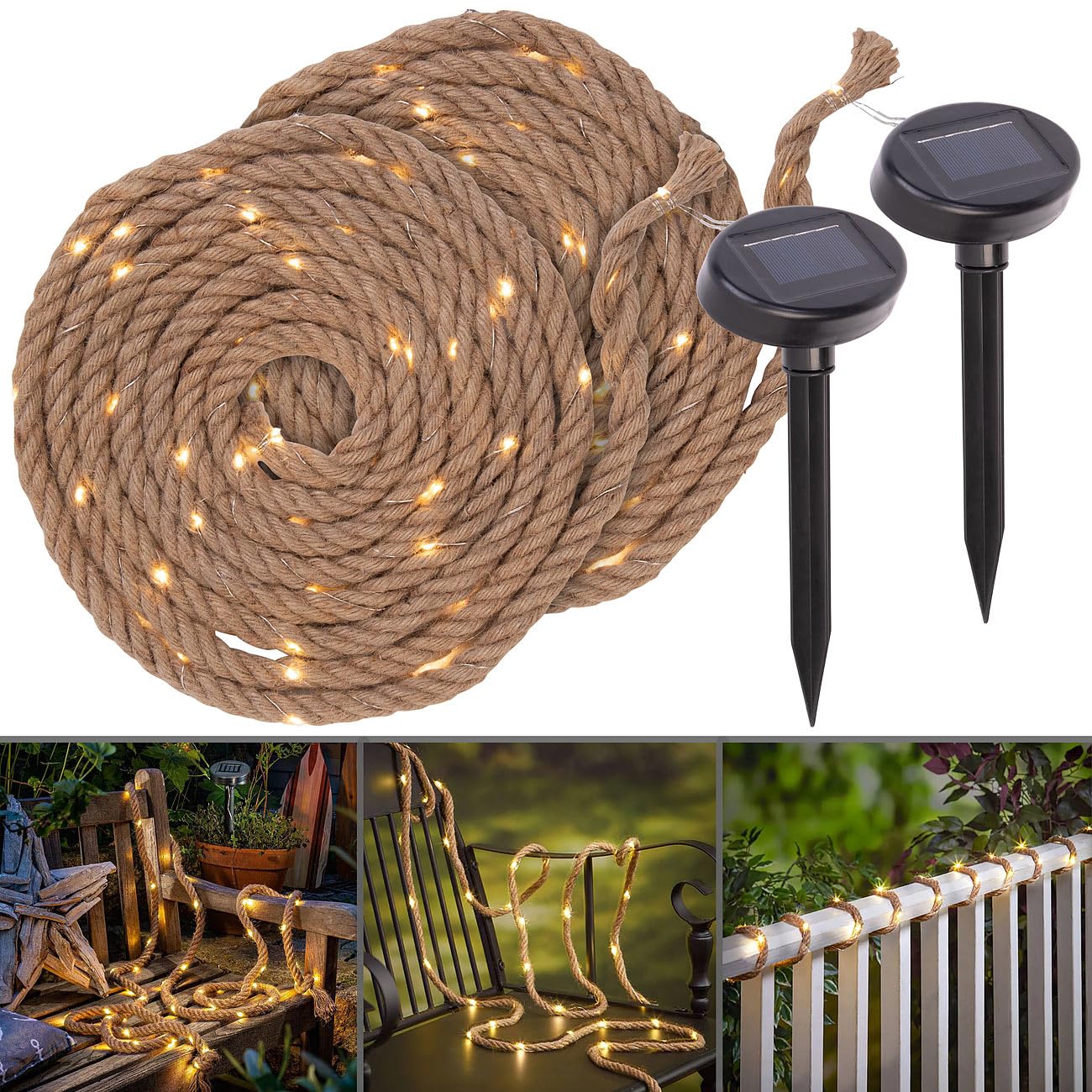 Lunartec Licht-Dekoration Solar-Seil-Lichterkette warmweiß 2m 2er-Set