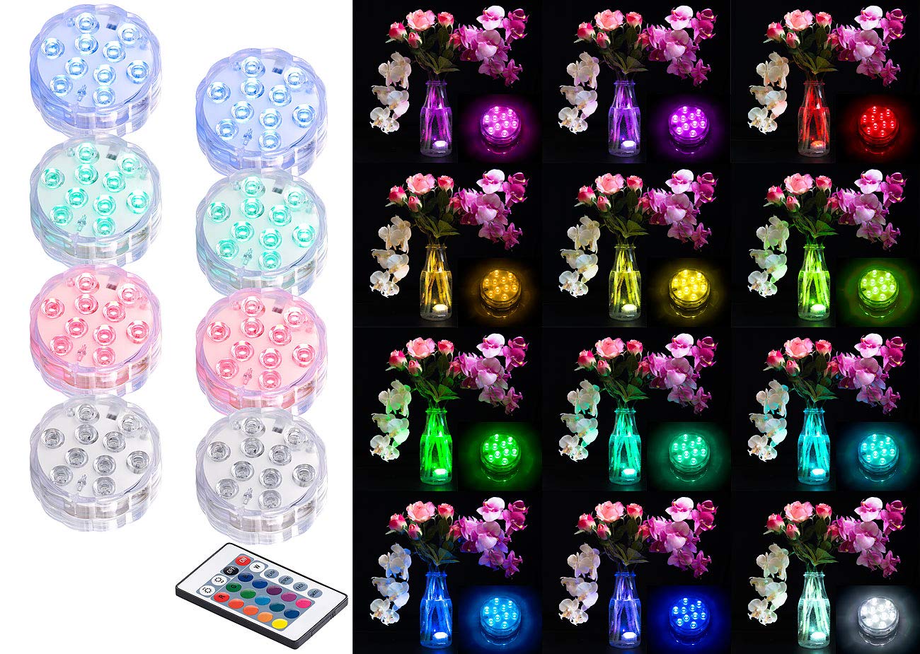 Lunartec Außenbeleuchtung Poollicht 8er-Set RGB mit Fernbedienung
