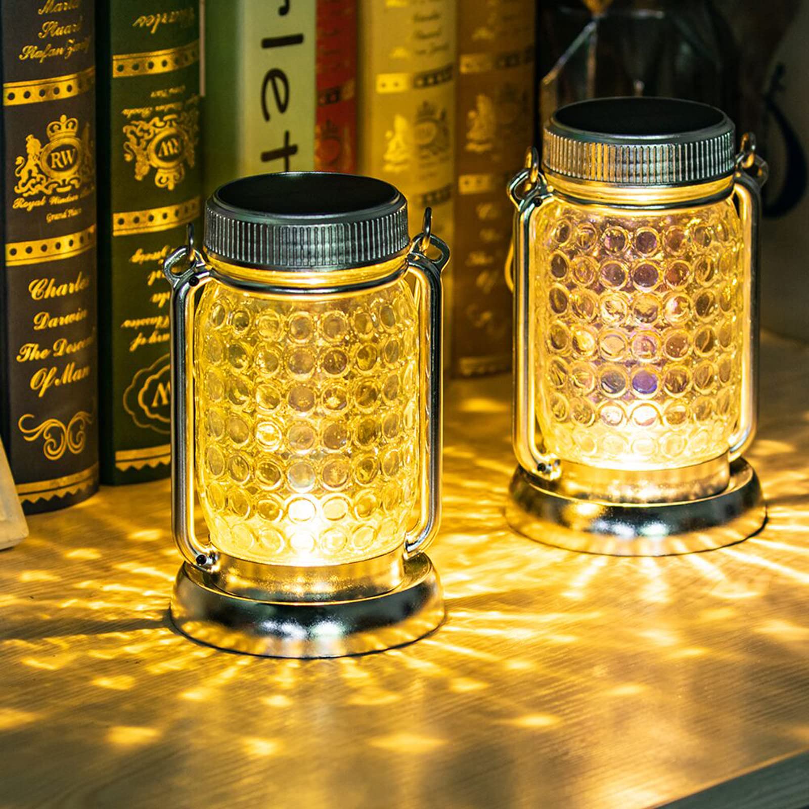 Bxroiu Solar Laterne Glas warmweiß 2er-Set mit Erdspieß