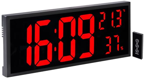 Lunartec LED-Uhren Digitale Wanduhr Jumbo 12 cm rot mit Thermometer