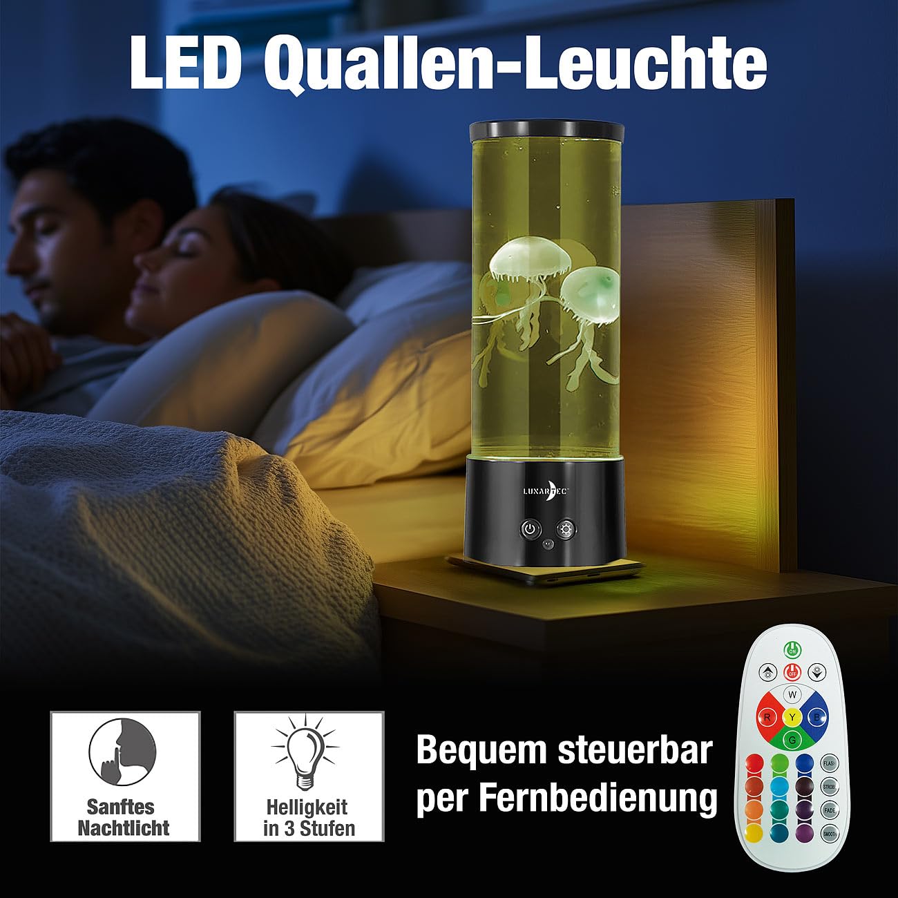 Lunartec Licht-Dekoration LED-Quallen-Lampe 2er-Set 17 Farben