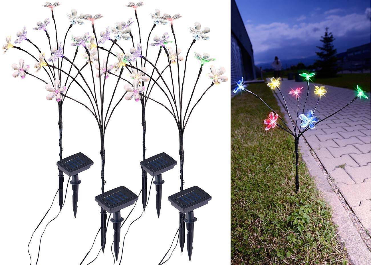 Lunartec Außenbeleuchtung Solar-Blumen 50 cm 4er-Set bunt