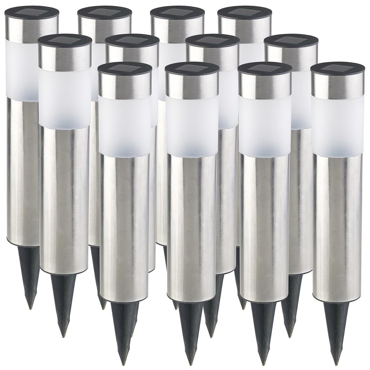Lunartec Außenbeleuchtung Gartenlampe Solar 12er-Set Edelstahl IP44