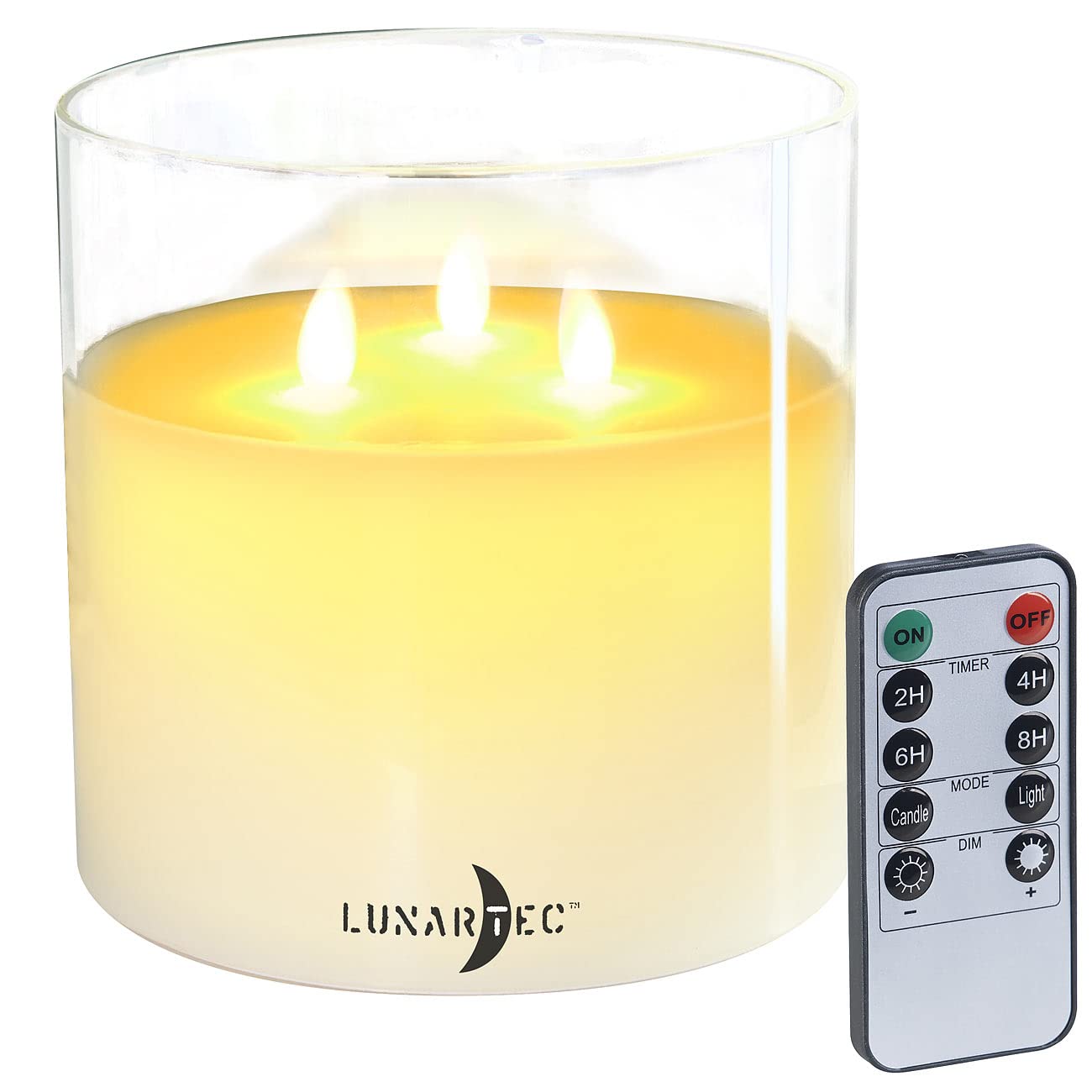 Lunartec Licht-Dekoration Echtwachs-Kerze Windglas 3 Flammen