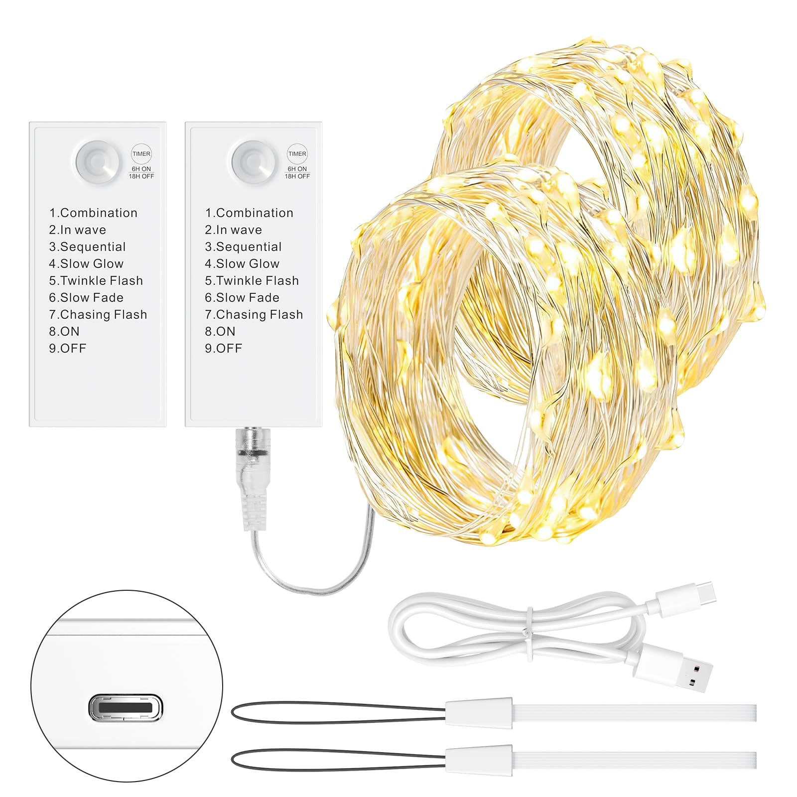 Bxroiu Lichterkette LED 50 LEDs 5 m warmweiß 2 Stück Timer