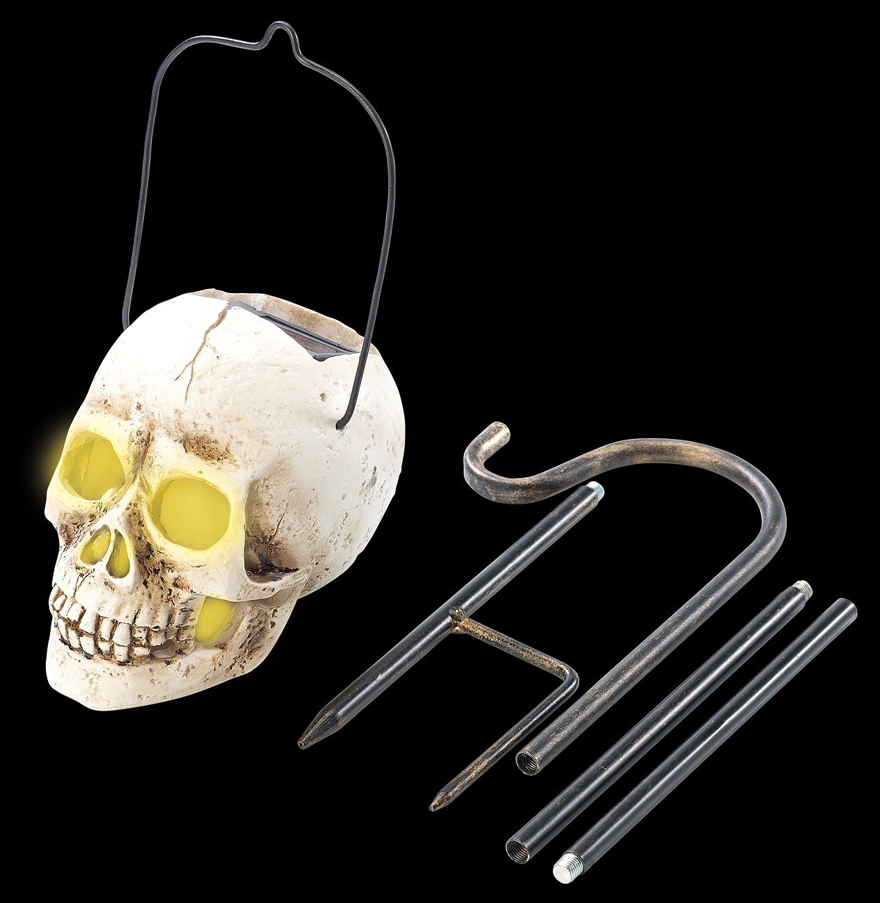 Lunartec Totenkopf Solar-Leuchte Garten gelbe LED IP44