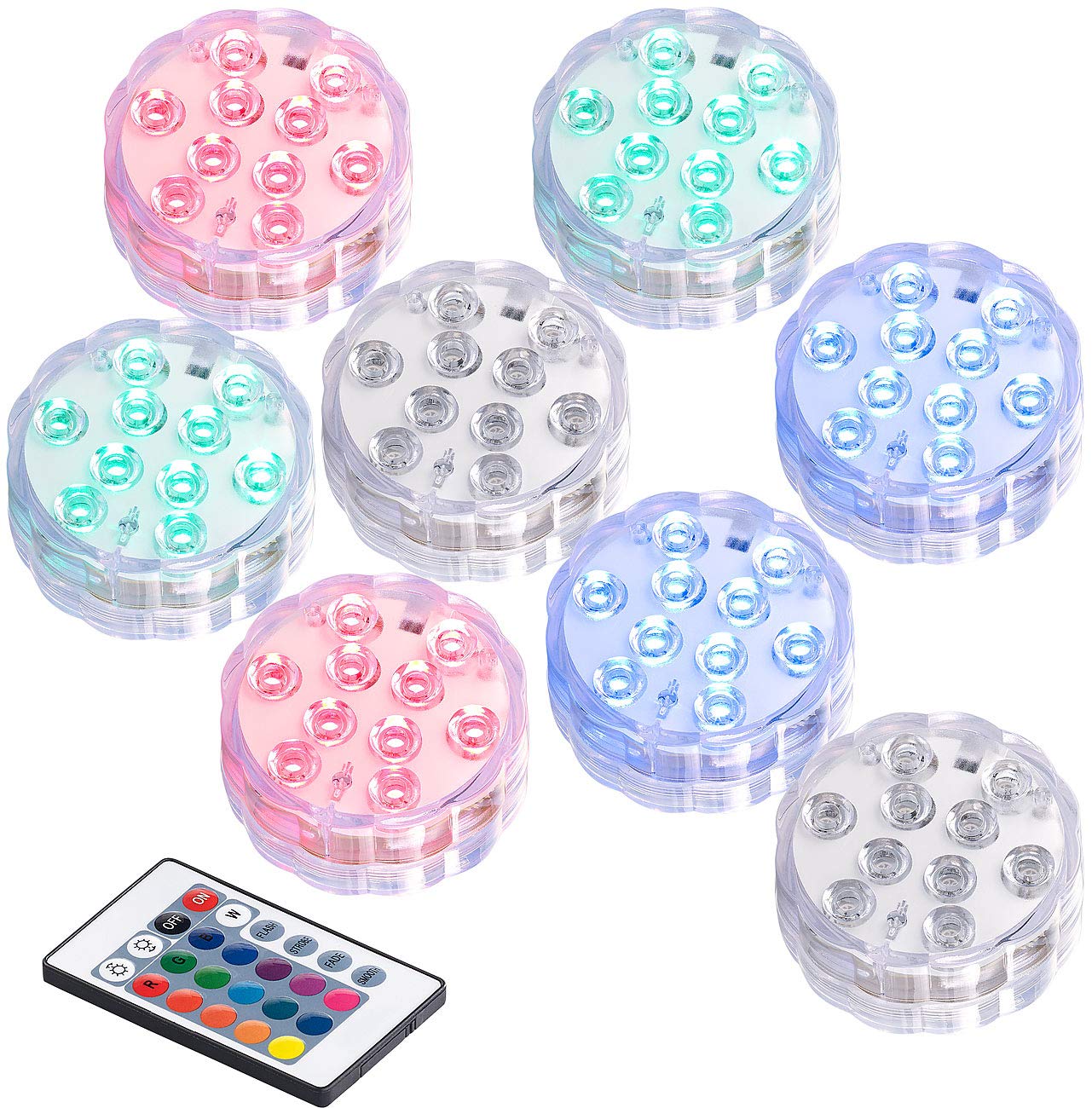 Lunartec Außenbeleuchtung Poollicht 8er-Set RGB mit Fernbedienung