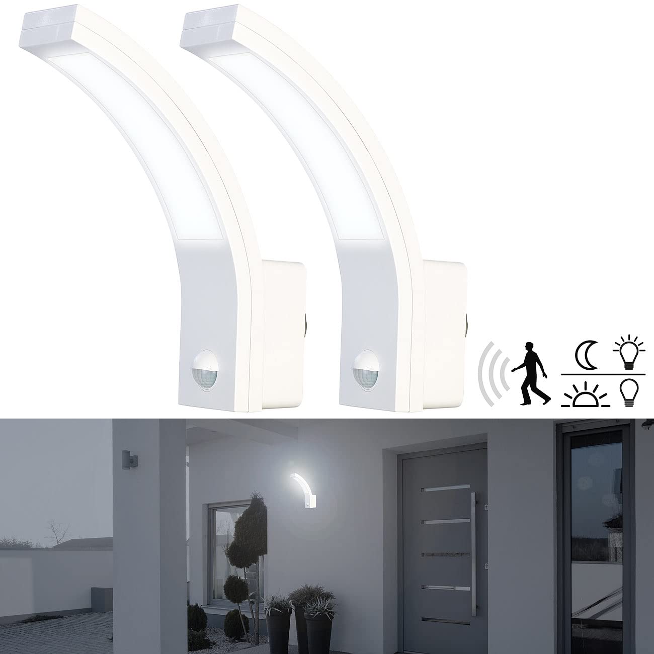Lunartec Außenbeleuchtung Wandleuchte PIR 1100lm weiß 2er-Set