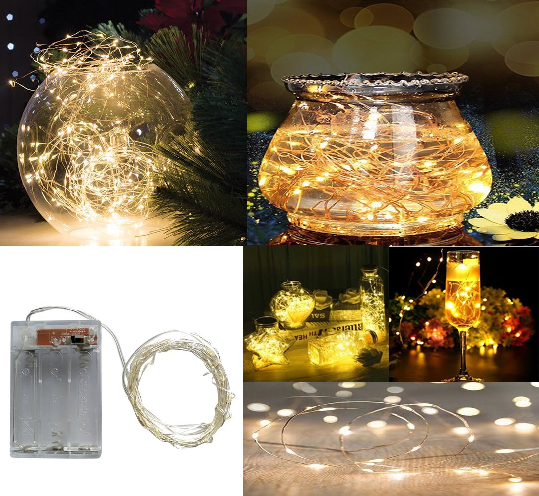 Bxroiu Lichterkette 50 LED Silberdraht 5 m warmweiß 2er Set