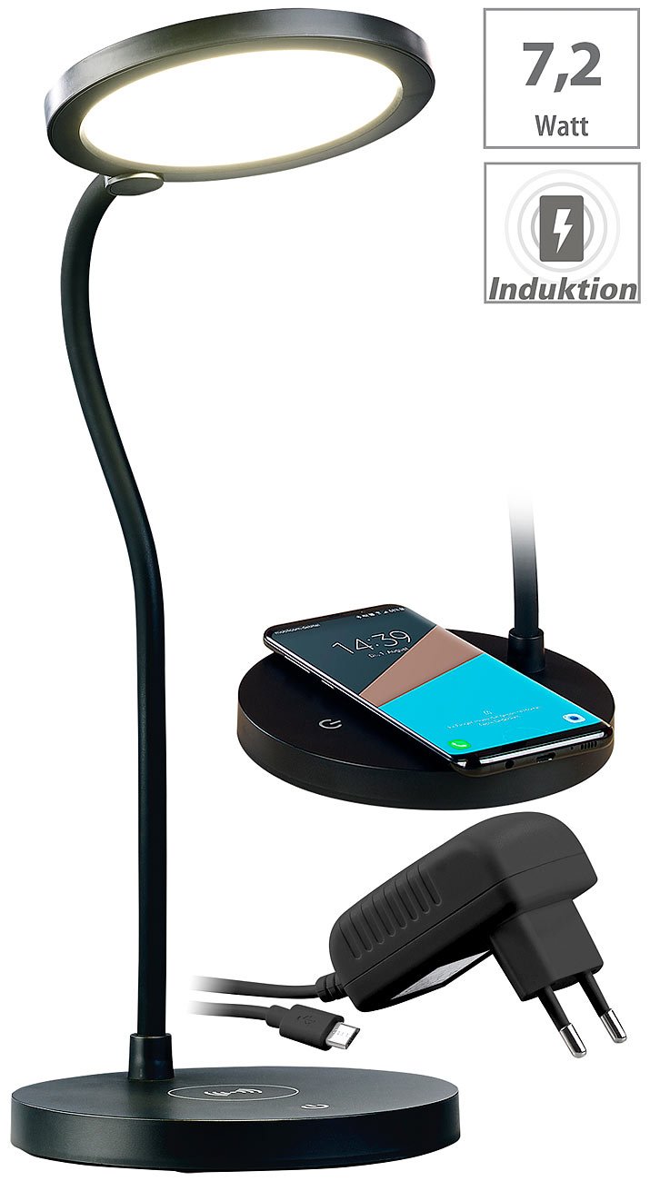 Lunartec Innenbeleuchtung COB Schreibtischlampe mit Qi-Ladestation