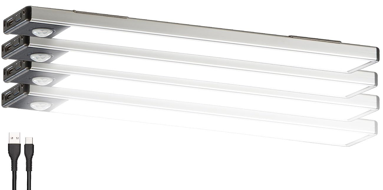 Lunartec Innenbeleuchtung LED-Lichtleiste Akku 4er-Set Sensor