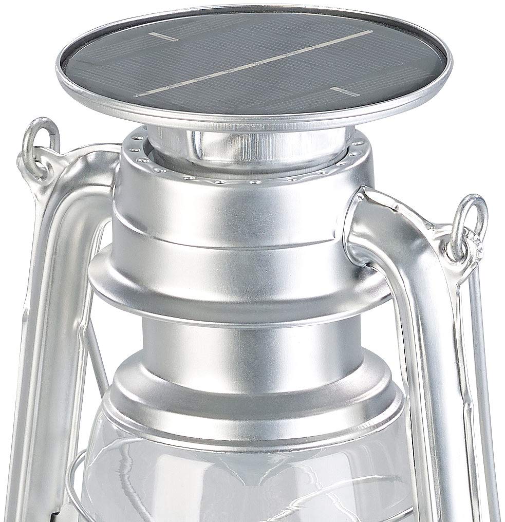 Lunartec Außenbeleuchtung Solar-LED-Sturmlampe 200 lm silber dimmbar