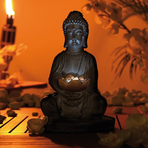 Lunartec Licht-Dekoration Solar-Buddha 28 cm Steinoptik bronze