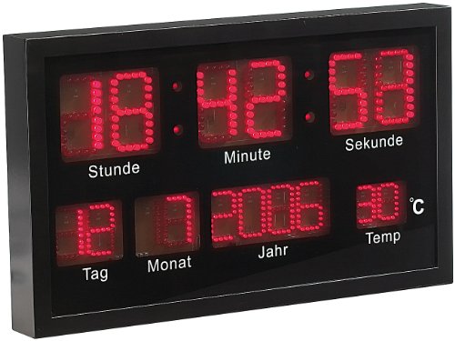 Lunartec LED-Uhren Wanduhr groß digital Datum Temperatur