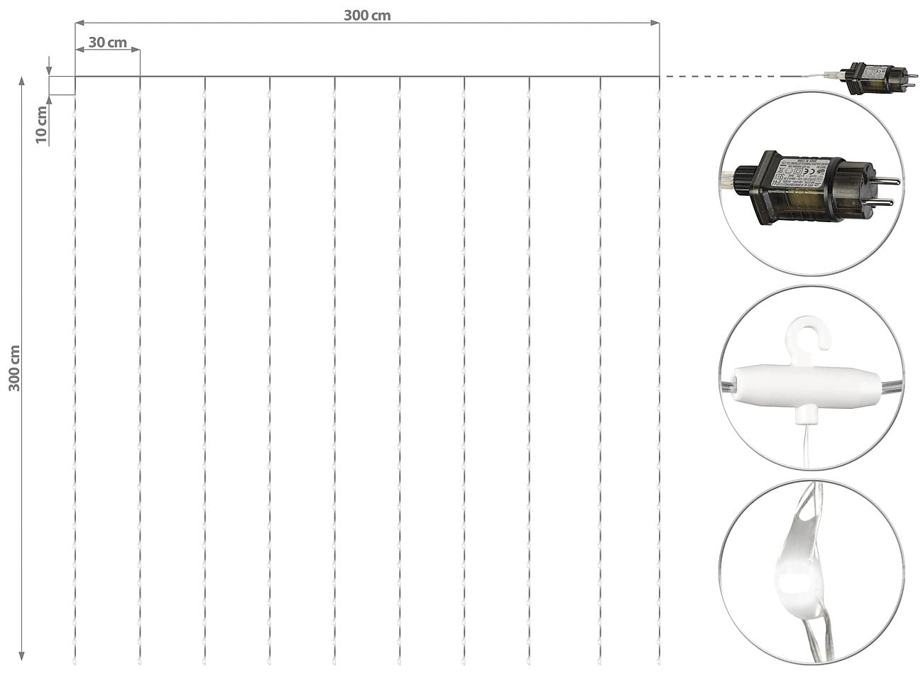 Lunartec Licht-Dekoration Lichtervorhang 2er-Set 3x3m weiß