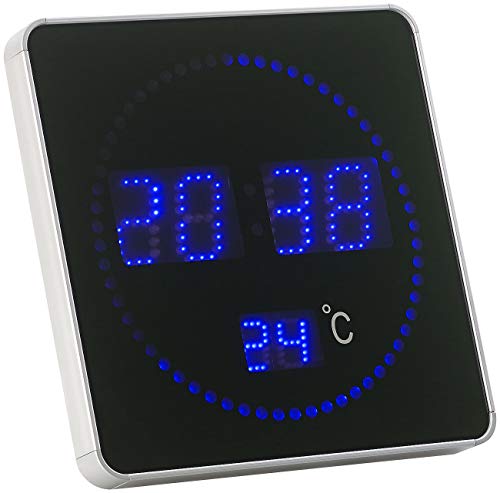 Lunartec LED-Uhren Funk-Tischuhr Wanduhr blau Thermometer 28cm