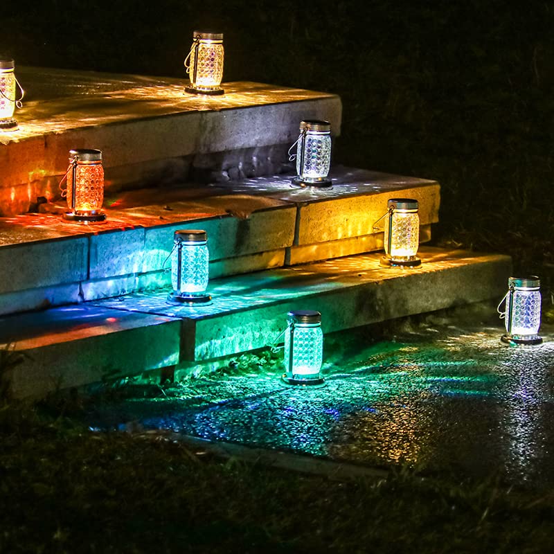 Bxroiu Solar Laterne Glas mehrfarbig 2er-Set mit Erdspieß