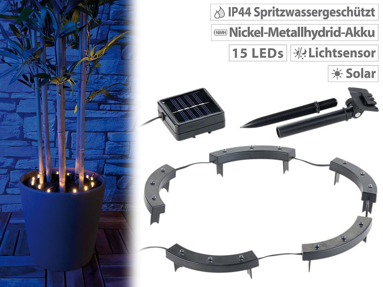 Lunartec Außenbeleuchtung Solar-Blumenlicht 15 LEDs 3er-Set