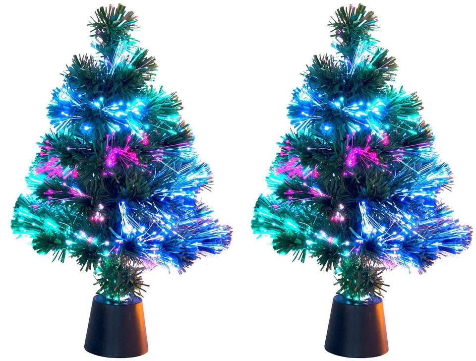 Lunartec Licht-Dekoration Glasfaser Baum 45 cm 2er Set Bunt
