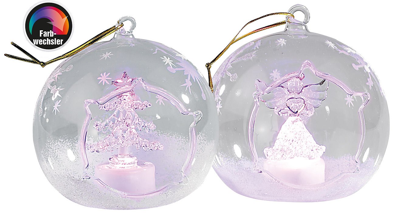 Lunartec Weihnachtskugeln LED-Glas 2er-Set Farbwechsel
