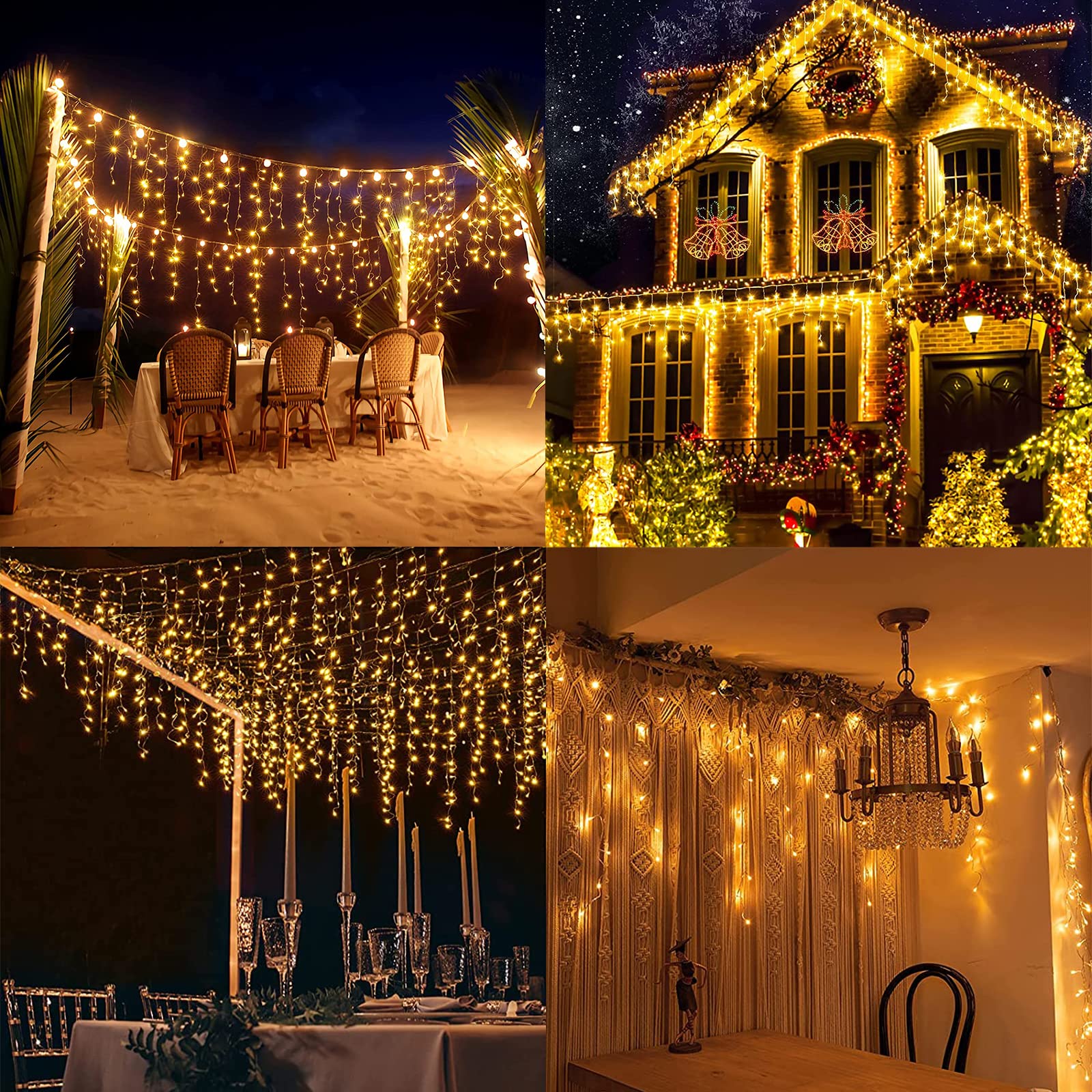 Qedertek Lighting Eisregen Lichterkette 15,3m 612 LED warmweiß