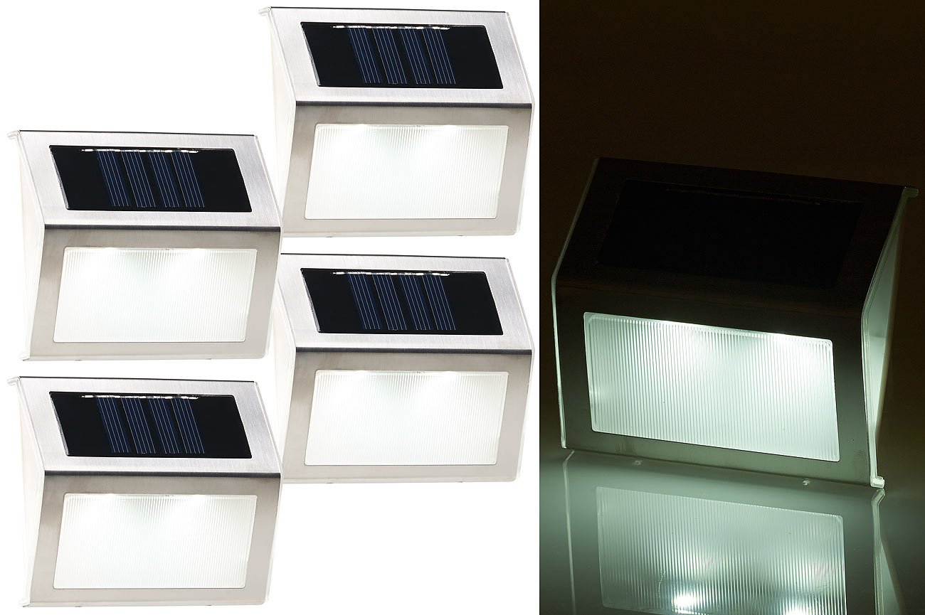 Lunartec Außenbeleuchtung Solar-Wandleuchte 8er-Set Edelstahl