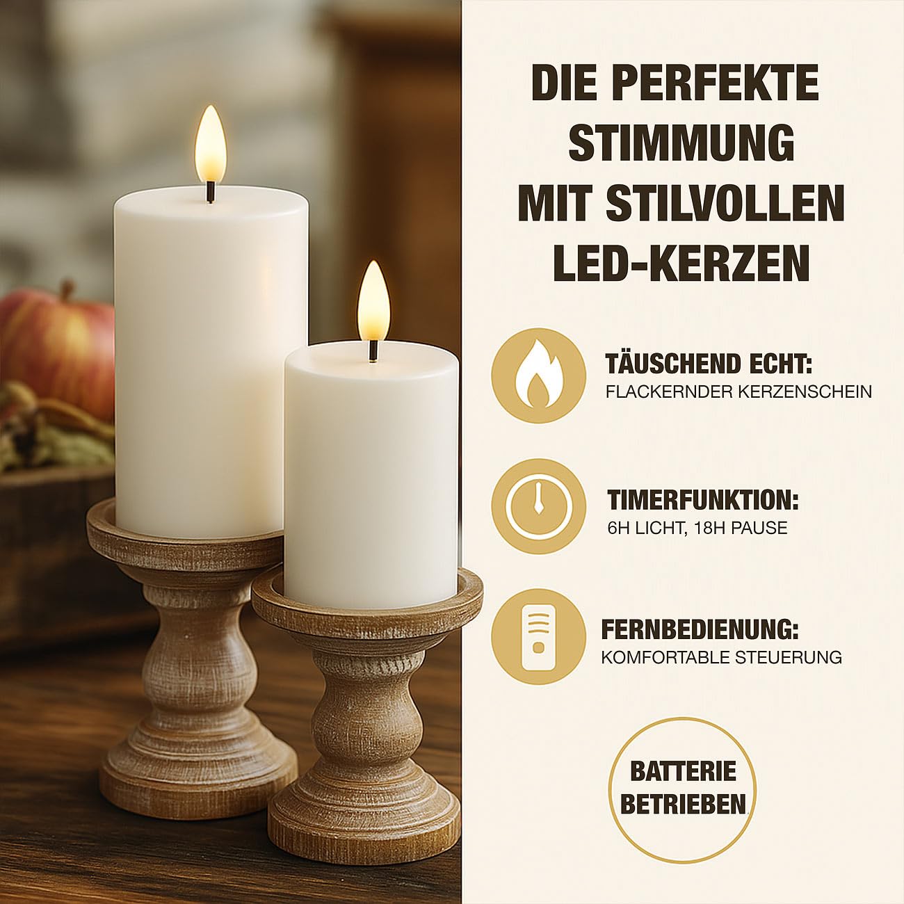Lunartec Licht-Dekoration LED Stumpenkerzen 6er-Set mit Timer