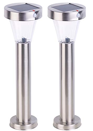 Lunartec Silva Solar-Wegeleuchte 2er-Set Edelstahl mit Bewegungsmelder
