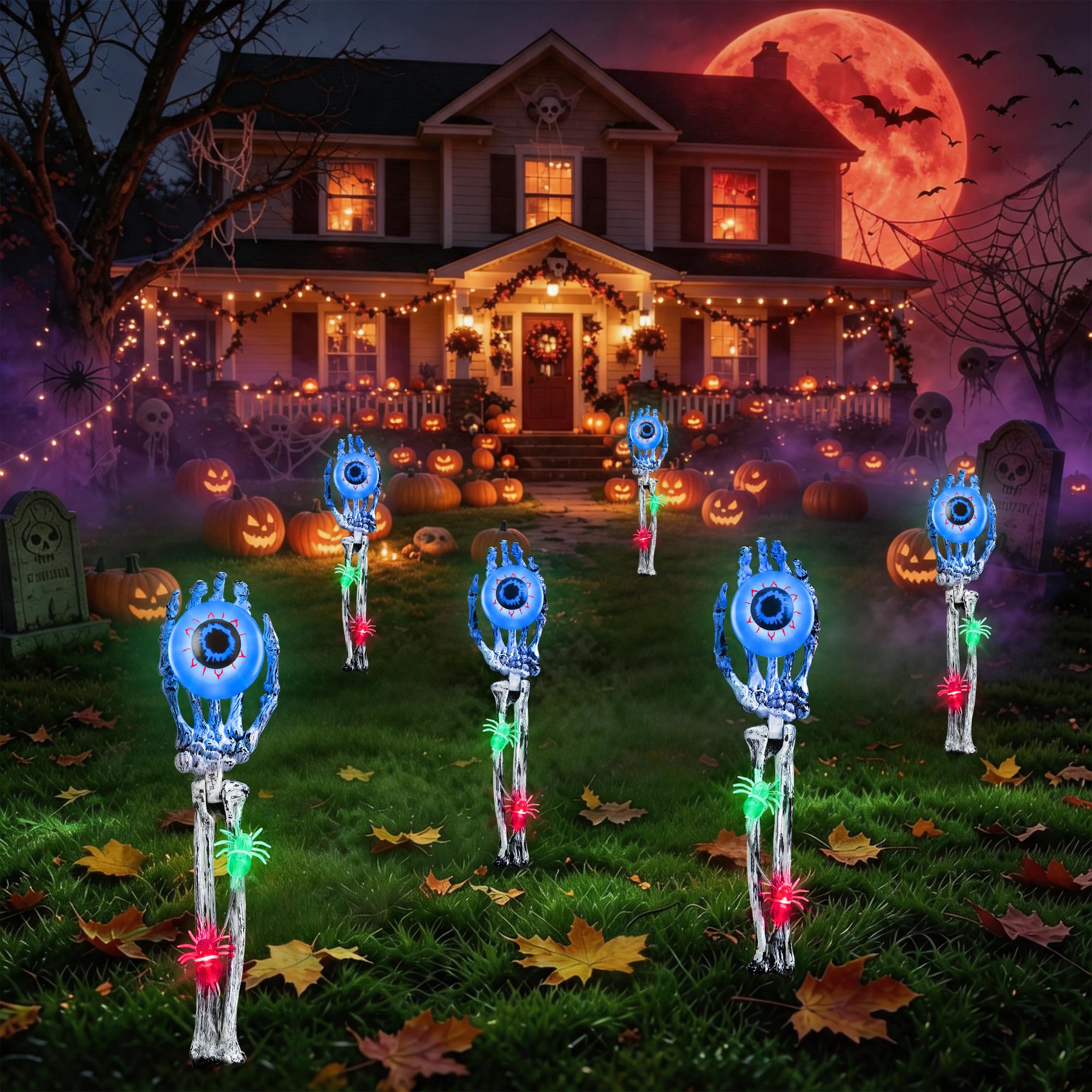 Qedertek Lighting Halloween Skelett-Hände Deko blau 2er-Set